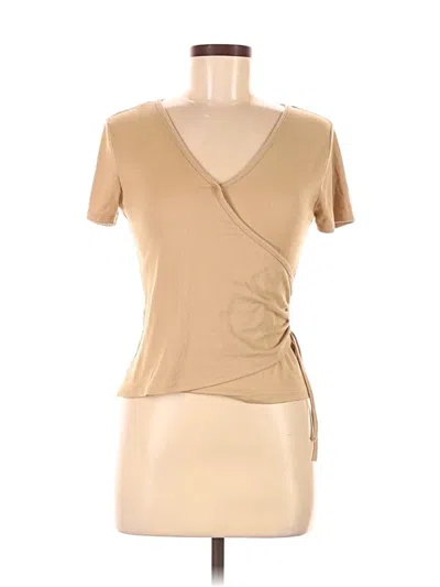 Pre-owned One Step Up Short Sleeve Top Tan V Neck Tops In Brown