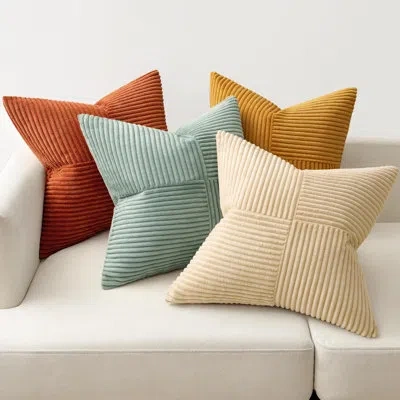 One Teal Orange Decorative Throw Pillow Covers 18x18 Inch Set Of 4 Boho Corduroy Striped Cushion Cases M In Blue;orange