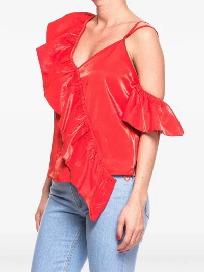 One Teaspoon Ashley Ruffled Blouse In Red