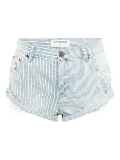 One Teaspoon Bandits Striped Denim Shorts In Blue