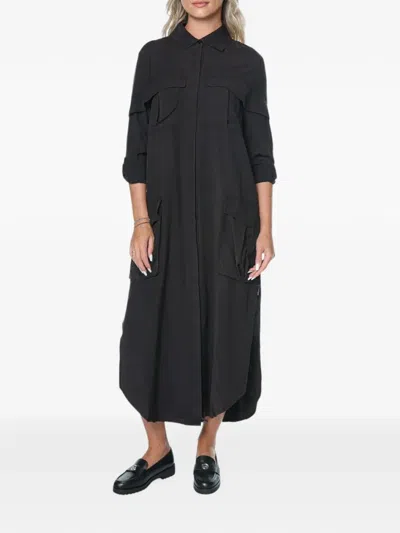 One Teaspoon Crushed Midi Shirt-dress In Black