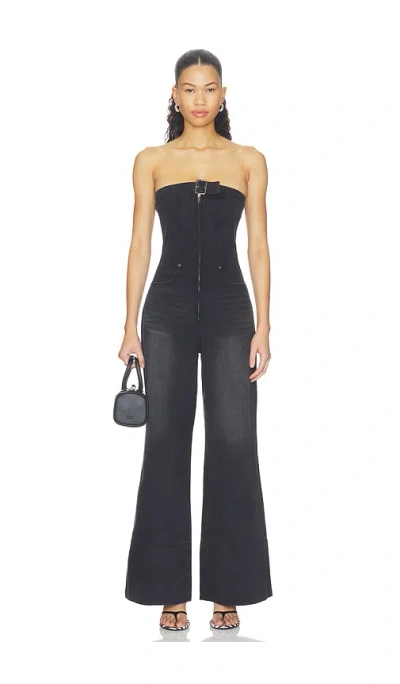 One Teaspoon Dark Angel Strapless Wide Leg Denim Jumpsuit