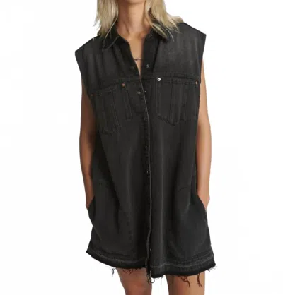 One Teaspoon Denim Shirt Dress In Black In Brown
