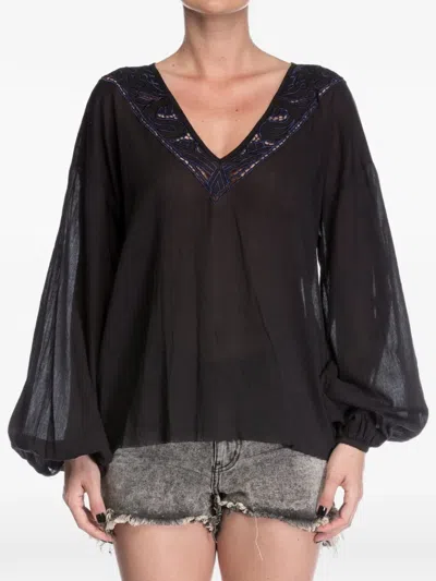 One Teaspoon Devils Ladder Cotton Blouse In Black
