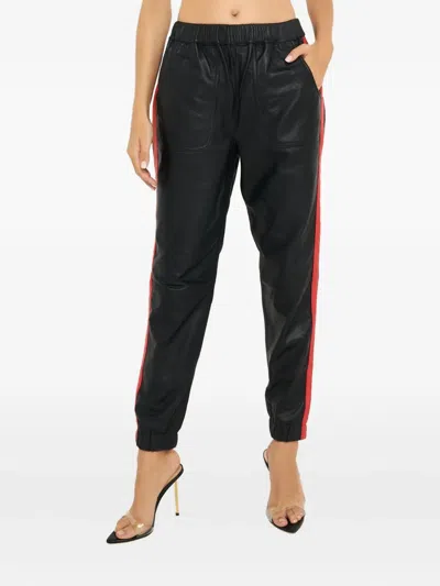 One Teaspoon Elasticated Stripe Leather Trousers In Black