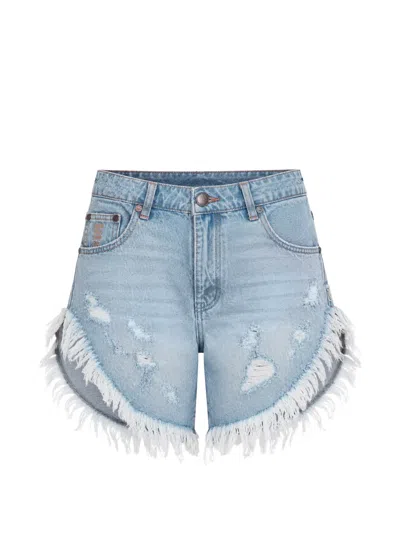 One Teaspoon Frankies Distressed Fringed Shorts In Blue