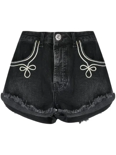 One Teaspoon Frayed-edge Denim Shorts In Black