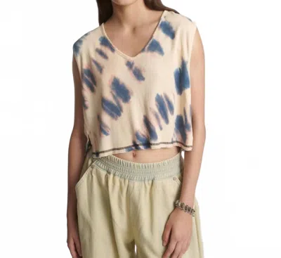 One Teaspoon Gloria Tie Dye Cropped V Front Rib Tank In Cream In Neutral