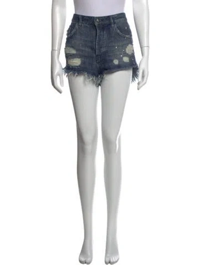Pre-owned One Teaspoon Graphic Print Mini Shorts In Blue