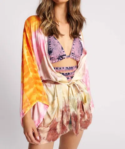 One Teaspoon Hand Dyed Satin Kimono In Mirage In Multi