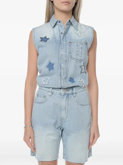 One Teaspoon Jackson Star-patchwork Denim Playsuit In Blue
