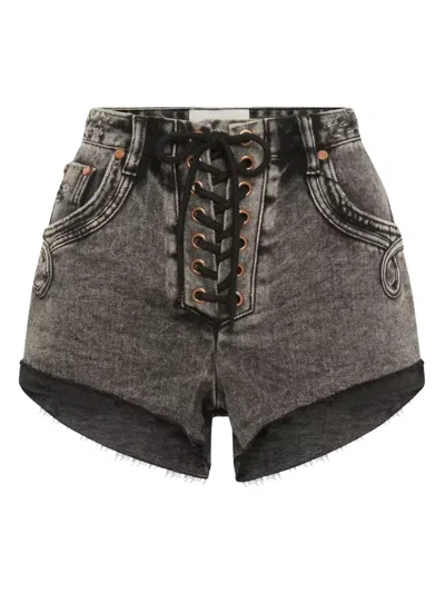 One Teaspoon Lace-up Shorts In Gray