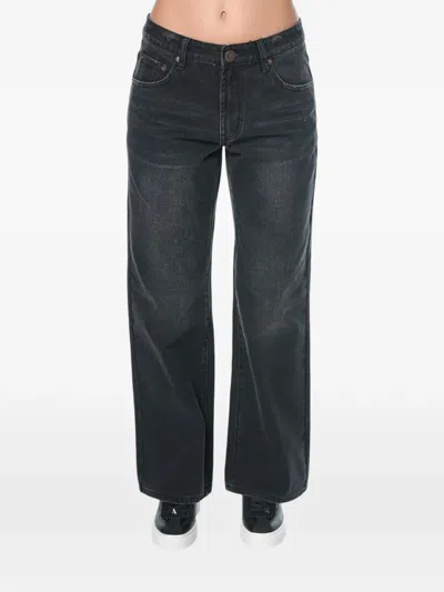 One Teaspoon Low Riders Distressed Wide-leg Jeans In Black