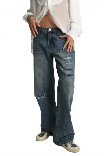 One Teaspoon Lowrider Low Waist Wide Leg Jeans In Boys Club Blue In Gray