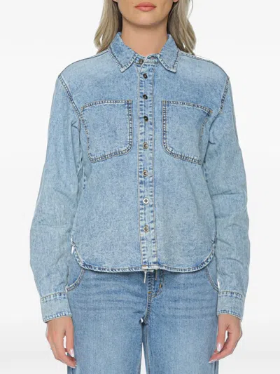 One Teaspoon Nixie Acid-wash Denim Shirt In Blue