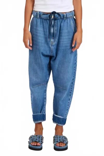 One Teaspoon Outcasts Low Waist Drop Crotch Harem Denim Jeans In Bright Blue