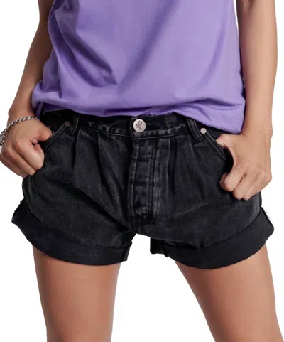 One Teaspoon Smiths Low Waist Denim Shorts In Faded Black