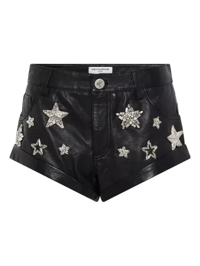 One Teaspoon Star-embellished Rolled Shorts In Black