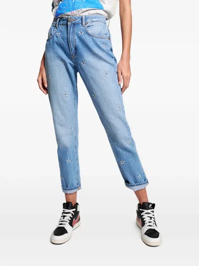 One Teaspoon Star-embroidered Trousers In Blue
