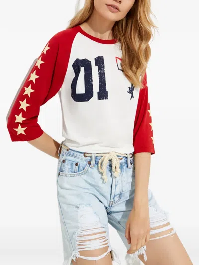 One Teaspoon Star-print Raglan-sleeve T-shirt In White