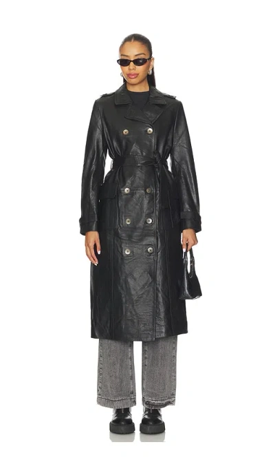 One Teaspoon Supermodel Leather Trench In Black