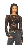 One Teaspoon Wednesday Lace Long Sleeve Top In Black