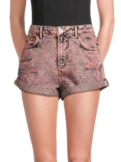 One Teaspoon Women's High Rise Bandits Distressed Denim Shorts In Pink Pisto