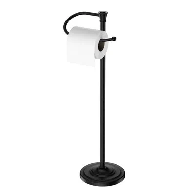 One Toilet Paper Holder Free Standing, 25” H Stainless Steel Black Toilet Paper Stand, Weighted Base Flo