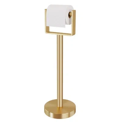 One Toilet Paper Holder Free Standing, Stainless Steel Toilet Paper Stand, Weighted Base Floor Tissue Ro In Gold
