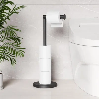 One Toilet Paper Holder Stand Free Standing, Toilet Paper Storage With Heavy Weighted Base, Bathroom Sta In Black