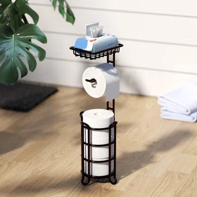 One Toilet Paper Holder Stand Tissue Paper Roll Dispenser With Shelf For Bathroom Storage Holds Reserve  In Bronze