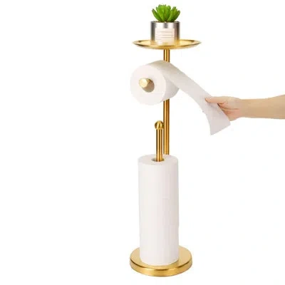 One Toilet Paper Holder Stand With Ph Shelf, Gold Tp Holder Freestanding, Holds 5 Rolls, Stainless St