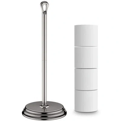 One Toilet Paper Holder With Rustproof, Metal Free Standing Toilet Paper Stand Storage For Bathroom, Tis In Silver