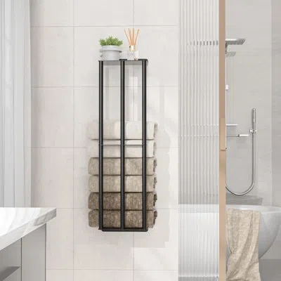 One Towel Racks For Bathroom 31 Inch - Wall Mounted, Solid 2 Metal Shelves And 3 Vertical Bars, Can Hold