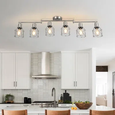 One Track Lighting Fixtures, 6-light Flush Mount Track Light Ceiling, 6 Way Spot Light Kitchen Light Fix In Brushed Nickel