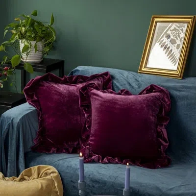 One Velvet Throw Pillow Cover Soft Decorative Luxurious Solid Square Cushion Case For Sofa Couch Bedroom In Purple