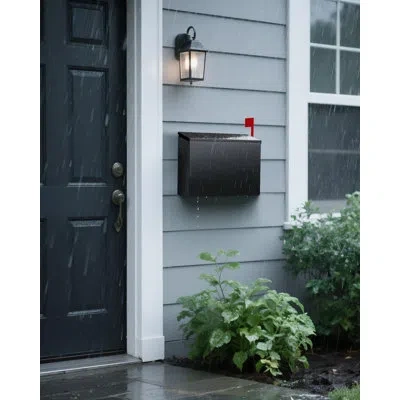 One Wall-mount Mailbox For Outside, Large Capacity Rust-proof Mail Box With Stay-open Lid & Red Flag Kit In Black