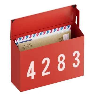 One Wall-mount Mailbox With  Flag Kit And Three Sets Of 0-9 Mailbox Number Stickers, Mailboxes For Ou In Red