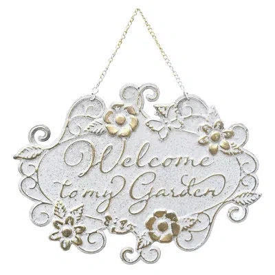 One Welcome To My Garden Sign Hanging Yard Sign For Garden Decor Rustic Farmhouse Backyard Outdoor Wall  In White