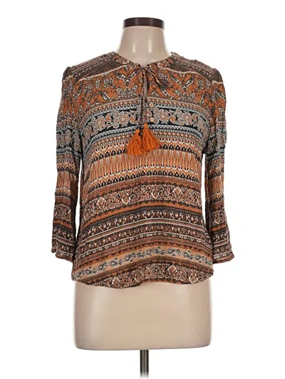 Pre-owned One World 3/4 Sleeve Blouse In Brown