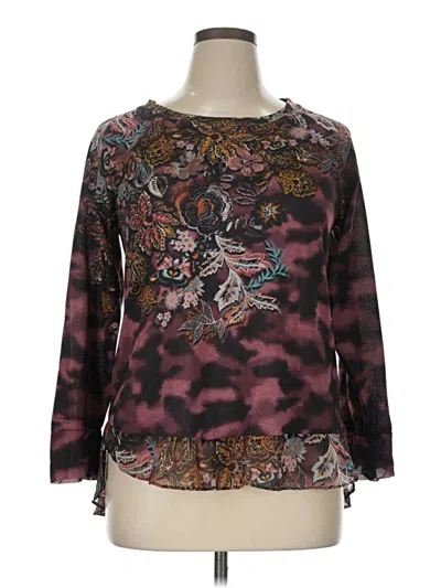 Pre-owned One World 3/4 Sleeve Blouse In Burgundy