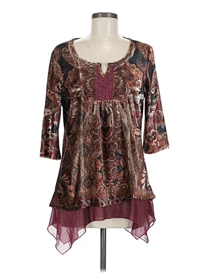 Pre-owned One World 3/4 Sleeve Blouse In Burgundy