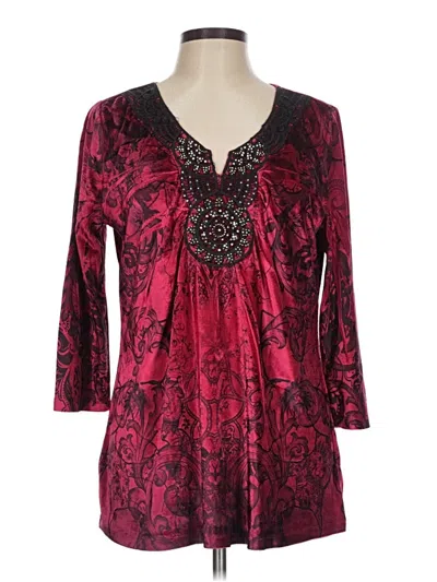 Pre-owned One World 3/4 Sleeve Blouse In Burgundy