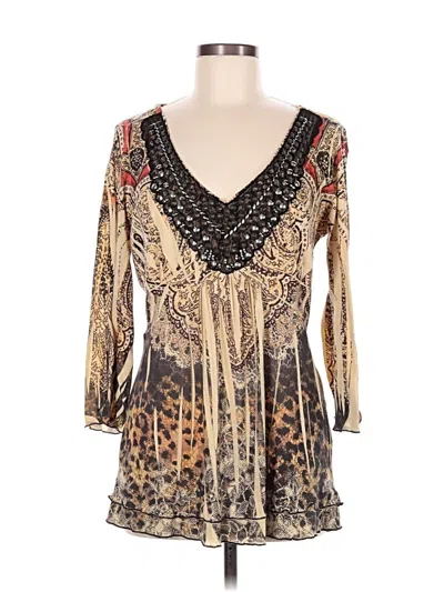 Pre-owned One World 3/4 Sleeve Blouse In Gold