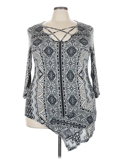 Pre-owned One World 3/4 Sleeve Blouse In Gray