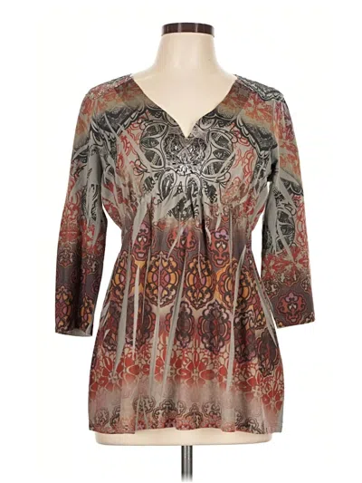 Pre-owned One World 3/4 Sleeve Blouse In Gray
