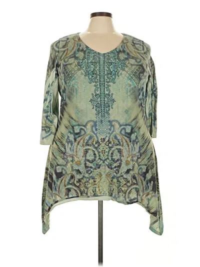 Pre-owned One World 3/4 Sleeve Blouse In Green