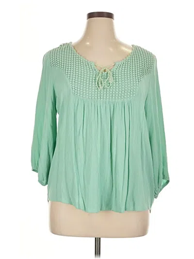 Pre-owned One World 3/4 Sleeve Blouse In Green