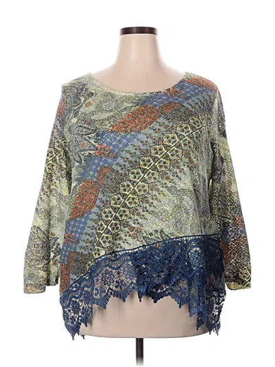 Pre-owned One World 3/4 Sleeve Blouse In Green