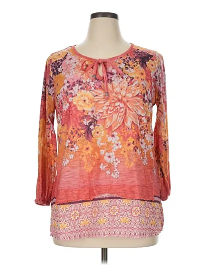 Pre-owned One World 3/4 Sleeve Blouse In Orange